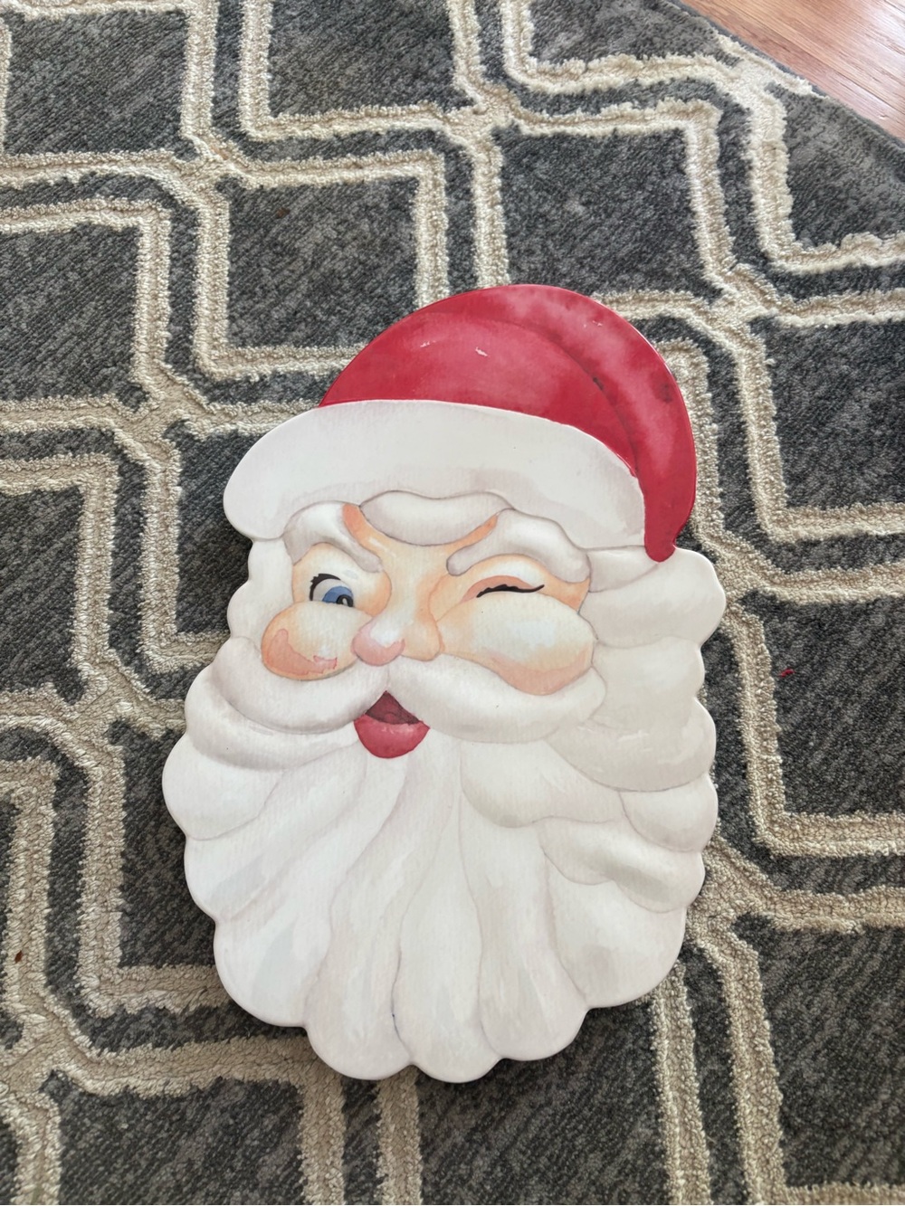Holiday Santa Face Cookie Plate Large Plastic- Red and White